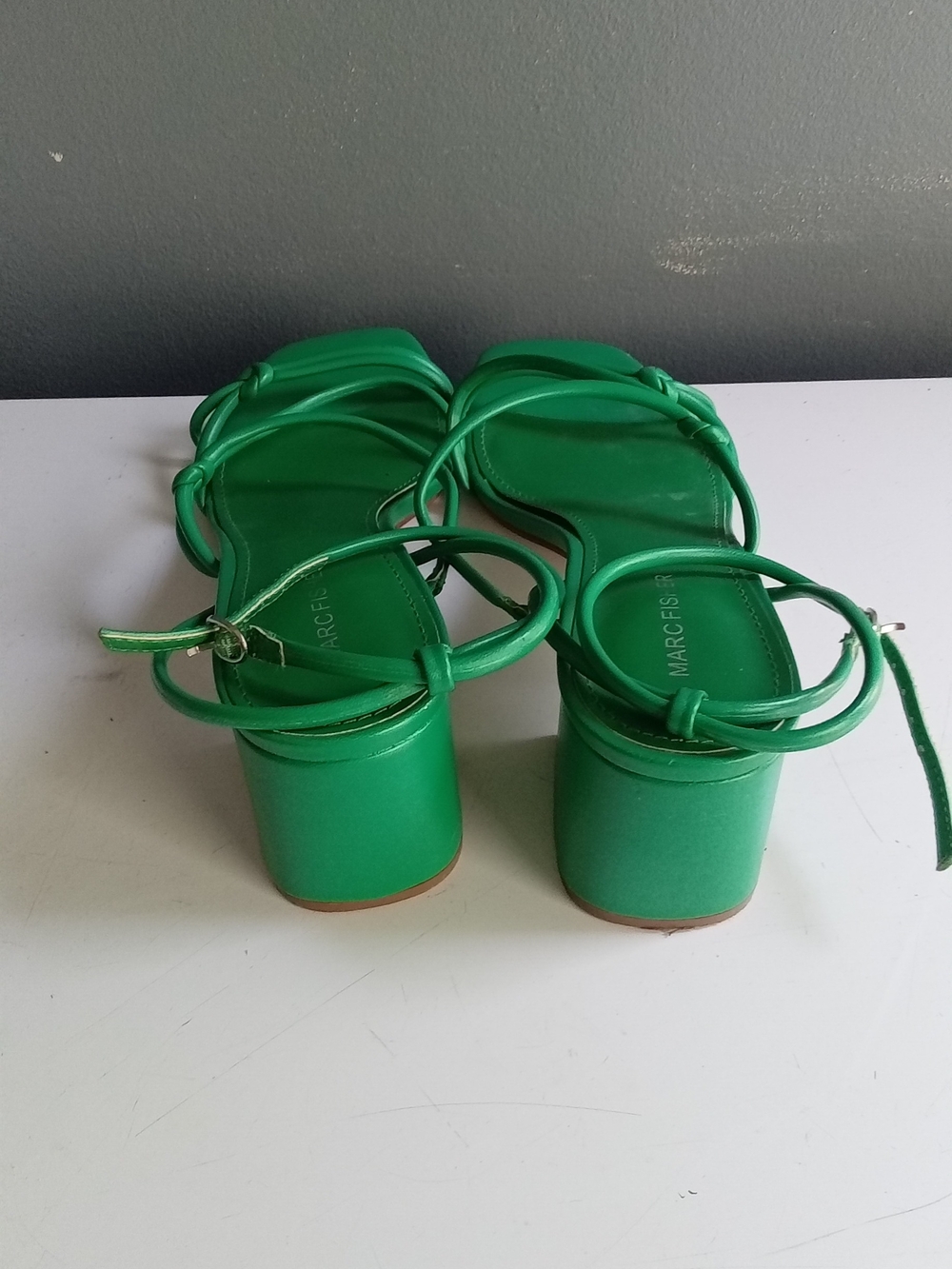 Marc Fisher Green Strappy Block Heel Sandals Square Toe Ankle Strap Heels - Picture 3 of 3